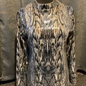 Chico’s Sequin reptile funnel neck tee